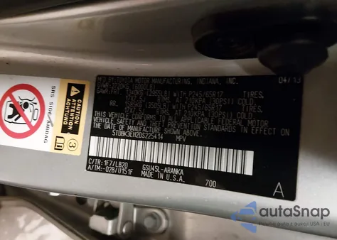 2013 Toyota Highlander Se V6 z USA, uszkodzony, nr VIN 5TDBK3EH2DS225414